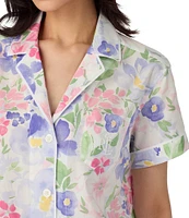 Lauren Ralph Lauren Petite Size Multi Floral Print Short Sleeve Notch Collar Woven Cropped Pajama Set