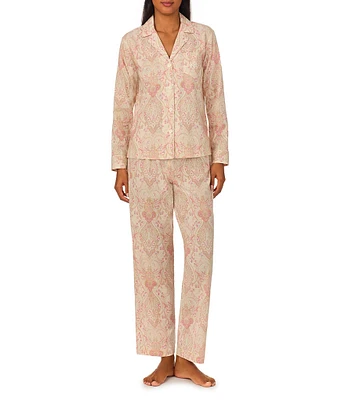 Lauren Ralph Lauren Petite Size Paisley 3/4 Sleeve Notch Collar Pajama Set