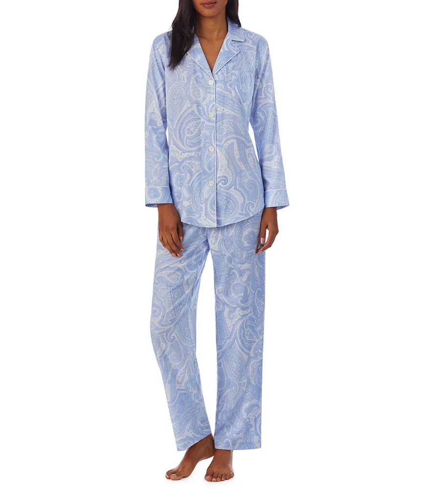 Lauren Ralph Lauren Petite Size Paisley Print Long Sleeve Notch Collar Pajama Set