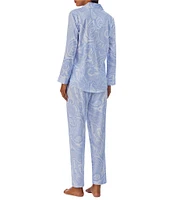 Lauren Ralph Lauren Petite Size Paisley Print Long Sleeve Notch Collar Pajama Set