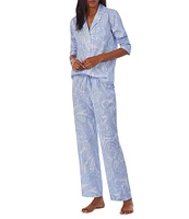 Lauren Ralph Lauren Petite Size Paisley Print Long Sleeve Notch Collar Pajama Set