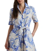 Lauren Ralph Lauren Petite Size Paisley Tie-Front Linen Shirtdress