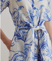 Lauren Ralph Lauren Petite Size Paisley Tie-Front Linen Shirtdress