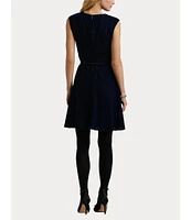 Lauren Ralph Lauren Petite Size Pleated Gathered Round Neck Cap Sleeve Fit & Flare Belted Velvet Dress