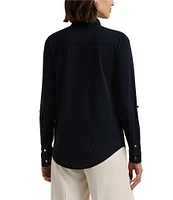 Lauren Ralph Lauren Petite Size Point Collar Long Roll-Tab Sleeve Button-Front Shirt