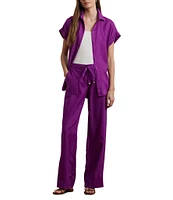 Lauren Ralph Lauren Petite Size Relaxed Fit Point Collar Short Sleeve Linen Shirt
