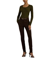 Lauren Ralph Lauren Petite Size Rib-Knit Scoop Neck Long Sleeve Henley Tee