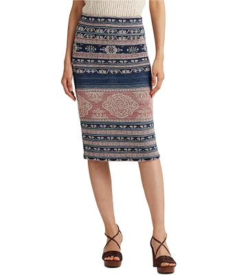 Lauren Ralph Lauren Petite Size Rishona Textile Print Knee Length Pencil Skirt