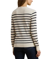 Lauren Ralph Lauren Petite Size Soft Cotton-Blend Striped Crew Neck Long Sleeve Sweater