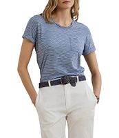 Lauren Ralph Lauren Petite Size Soft Slub Jersey Printed Crew Neck Short Sleeve Pocket Tee