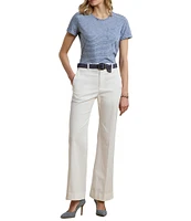 Lauren Ralph Lauren Petite Size Soft Slub Jersey Printed Crew Neck Short Sleeve Pocket Tee