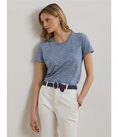Lauren Ralph Lauren Petite Size Soft Slub Jersey Printed Crew Neck Short Sleeve Pocket Tee