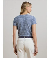 Lauren Ralph Lauren Petite Size Soft Slub Jersey Printed Crew Neck Short Sleeve Pocket Tee