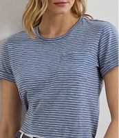 Lauren Ralph Lauren Petite Size Soft Slub Jersey Printed Crew Neck Short Sleeve Pocket Tee
