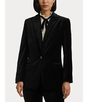 Lauren Ralph Lauren Petite Size Soft Stretch Peak Lapel Collar Long Sleeve One-Button Velvet Blazer