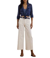 Lauren Ralph Lauren Petite Size Stretch Chino Wide Leg Cropped Pants