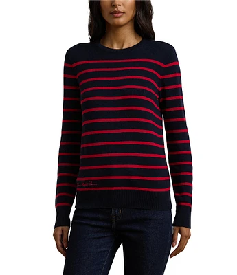 Lauren Ralph Lauren Petite Size Striped Cotton-Blend Crew Neck Long Sleeve Sweater