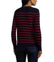 Lauren Ralph Lauren Petite Size Striped Cotton-Blend Crew Neck Long Sleeve Sweater