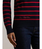 Lauren Ralph Lauren Petite Size Striped Cotton-Blend Crew Neck Long Sleeve Sweater