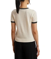 Lauren Ralph Lauren Petite Size Two-Tone Ribbed Crew Neck Short Sleeve Sweater