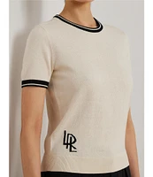 Lauren Ralph Lauren Petite Size Two-Tone Ribbed Crew Neck Short Sleeve Sweater