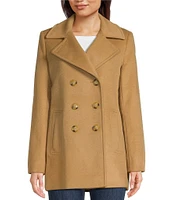 Lauren Ralph Lauren Petite Size Wool Blend Double Breasted Notch Collar Button Front Peacoat