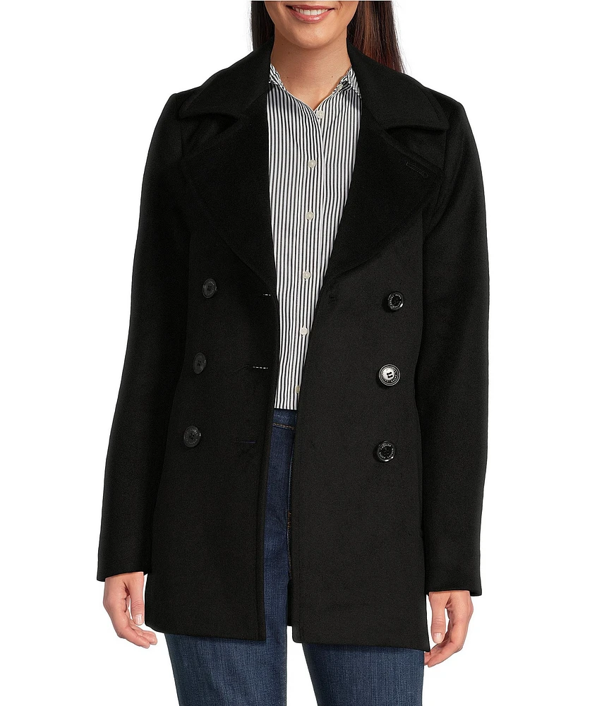 Lauren Ralph Lauren Petite Size Wool Blend Double Breasted Notch Collar Button Front Peacoat