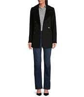 Lauren Ralph Lauren Petite Size Wool Blend Double Breasted Notch Collar Button Front Peacoat