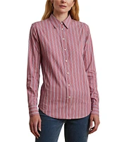 Lauren Ralph Lauren Petite Size Woven Striped Point Collar Long Sleeve Button-Front Shirt