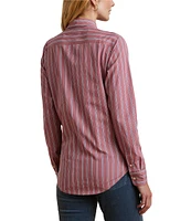 Lauren Ralph Lauren Petite Size Woven Striped Point Collar Long Sleeve Button-Front Shirt