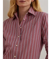 Lauren Ralph Lauren Petite Size Woven Striped Point Collar Long Sleeve Button-Front Shirt