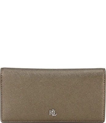 Lauren Ralph Lauren Pewter Metallic Crosshatch Leather Slim Snap Wallet