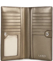 Lauren Ralph Lauren Pewter Metallic Crosshatch Leather Slim Snap Wallet