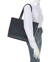 Lauren Ralph Lauren Plaid Leather Large Karly Tote Bag