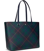 Lauren Ralph Lauren Plaid Leather Large Karly Tote Bag