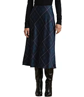 Lauren Ralph Lauren Plaid Motif Satin Charmeuse A-Line Midi Skirt