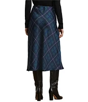 Lauren Ralph Lauren Plaid Motif Satin Charmeuse A-Line Midi Skirt