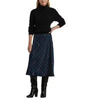 Lauren Ralph Lauren Plaid Motif Satin Charmeuse A-Line Midi Skirt