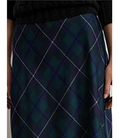 Lauren Ralph Lauren Plaid Motif Satin Charmeuse A-Line Midi Skirt