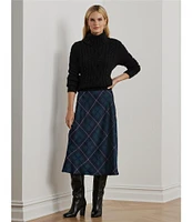 Lauren Ralph Lauren Plaid Motif Satin Charmeuse A-Line Midi Skirt