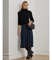 Lauren Ralph Lauren Plaid Motif Satin Charmeuse A-Line Midi Skirt