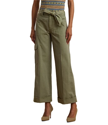 Lauren Ralph Lauren Pleated Cotton Twill Wide Leg Cargo Pants