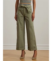 Lauren Ralph Lauren Pleated Cotton Twill Wide Leg Cargo Pants