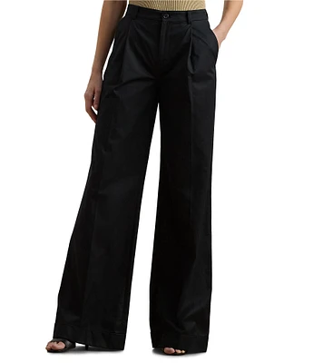Lauren Ralph Lauren Pleated Cotton Twill High-Rise Wide Leg Pants