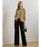 Lauren Ralph Lauren Pleated Cotton Twill High-Rise Wide Leg Pants