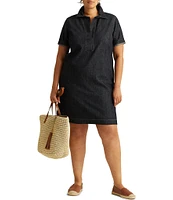 Lauren Ralph Lauren Plus Size Split Point Collar Short Sleeve Denim Shift Dress