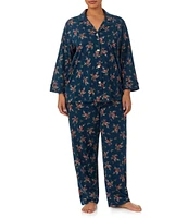 Lauren Ralph Lauren Plus Size 3/4 Sleeve Notch Collar Jersey Knit Floral Pajama Set