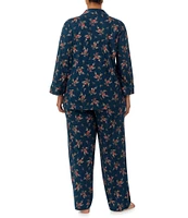 Lauren Ralph Lauren Plus Size 3/4 Sleeve Notch Collar Jersey Knit Floral Pajama Set