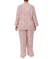 Lauren Ralph Lauren Plus Size 3/4 Sleeve Notch Collar Jersey Knit Paisley Pajama Set