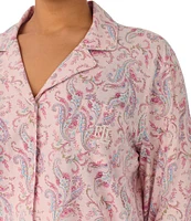 Lauren Ralph Lauren Plus Size 3/4 Sleeve Notch Collar Jersey Knit Paisley Pajama Set